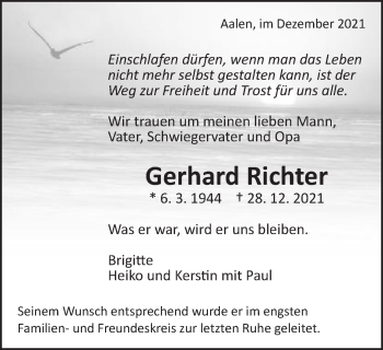Traueranzeige von Gerhard Richter von Schwäbische Post