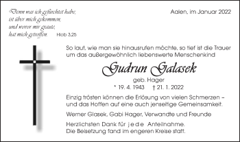 Traueranzeige von Gudrun Galasek von Schwäbische Post