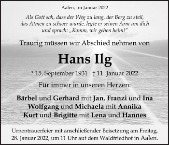 Traueranzeige von Hans Ilg von Schwäbische Post