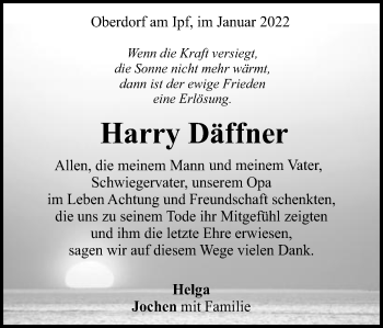 Traueranzeige von Harry Däffner von Schwäbische Post