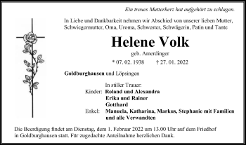 Traueranzeige von Helene Volk von Schwäbische Post