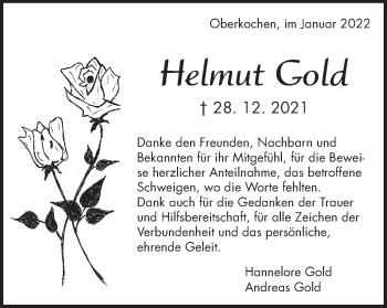 Traueranzeige von Helmut Gold von Amtsblatt_Oko