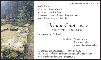Traueranzeige von Helmut Gold von Schwäbische Post