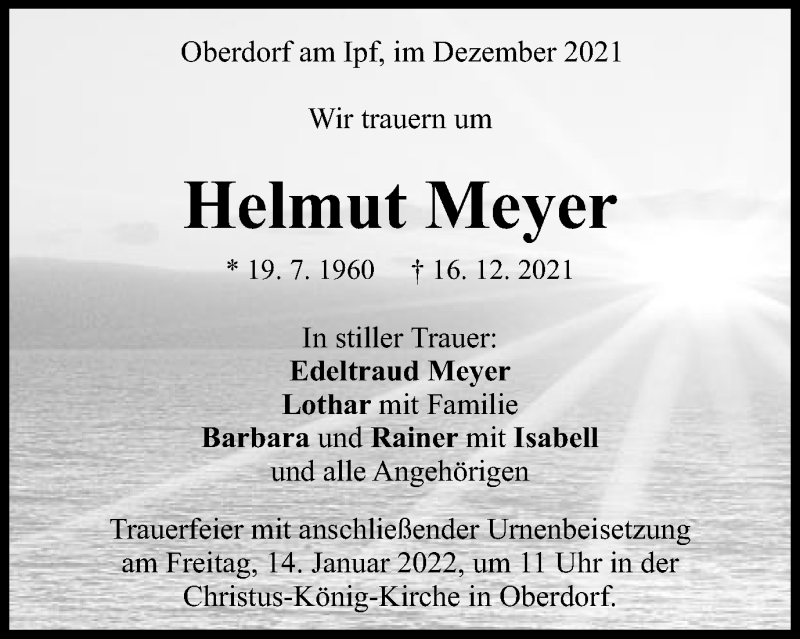  Traueranzeige für Helmut Meyer vom 14.01.2022 aus Bopfinger Stadtanzeiger