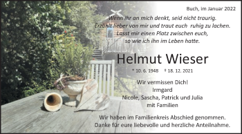 Traueranzeige von Helmut Wieser von Schwäbische Post