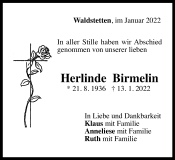 Traueranzeige von Herlinde Birmelin von Gmünder Tagespost
