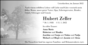 Traueranzeige von Hubert Zeller von Schwäbische Post