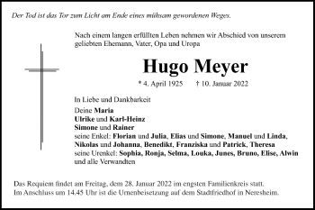 Traueranzeige von Hugo Meyer von Schwäbische Post