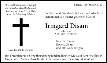 Traueranzeige von Irmgard Disam von Gmünder Tagespost
