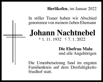 Traueranzeige von Johann Nachtnebel von Gmünder Tagespost