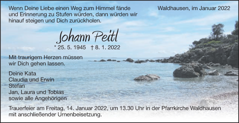  Traueranzeige für Johann Peitl vom 12.01.2022 aus Schwäbische Post