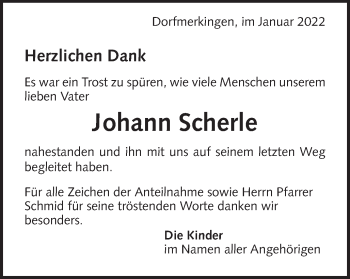 Traueranzeige von Johann Scherle von Schwäbische Post