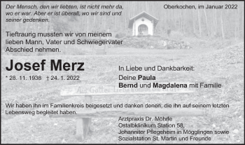 Traueranzeige von Josef Merz von Schwäbische Post
