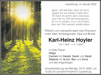 Traueranzeige von Karl-Heinz Hoyler von Schwäbische Post