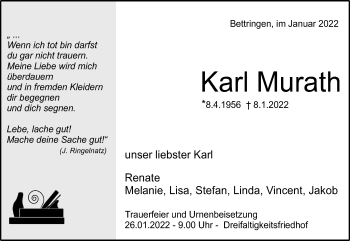 Traueranzeige von Karl Murath von Gmünder Tagespost