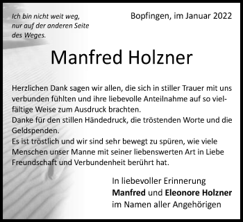 Traueranzeige von Manfred Holzner von Schwäbische Post