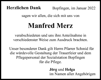 Traueranzeige von Manfred Merz von Schwäbische Post