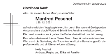 Traueranzeige von Manfred Peschel von Schwäbische Post