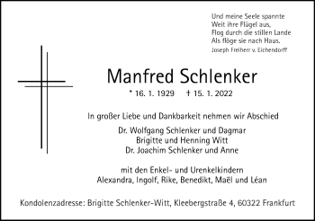 Traueranzeige von Manfred Schlenker von Gmünder Tagespost