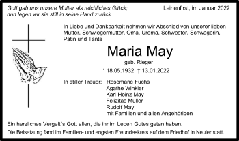 Traueranzeige von Maria May