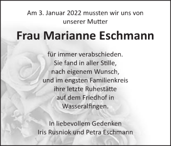 Traueranzeige von Marianne Eschmann von Schwäbische Post