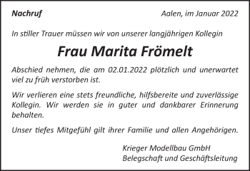 Traueranzeige von Marita Frömelt von Schwäbische Post