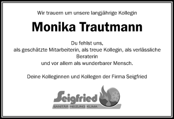 Traueranzeige von Monika Trautmann von Schwäbische Post