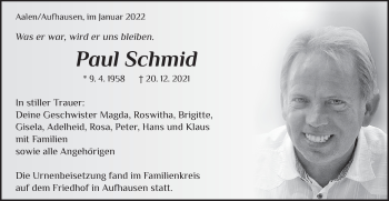 Traueranzeige von Paul Schmid  von Schwäbische Post