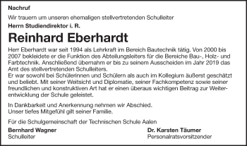 Traueranzeige von Reinhard Eberhardt von Schwäbische Post