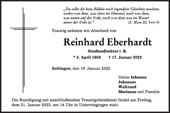 Traueranzeige von Reinhard Eberhardt von Schwäbische Post