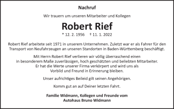 Traueranzeige von Robert Rief von Schwäbische Post
