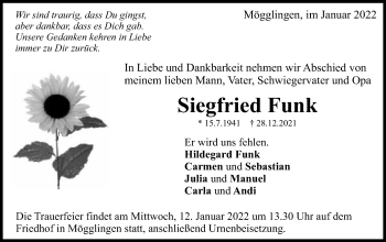 Traueranzeige von Siegfried Funk von Gmünder Tagespost