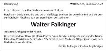 Traueranzeige von Walter Falkinger von Gmünder Tagespost