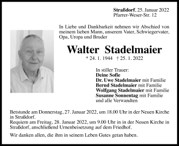 Traueranzeige von Walter Stadelmaier von Gmünder Tagespost