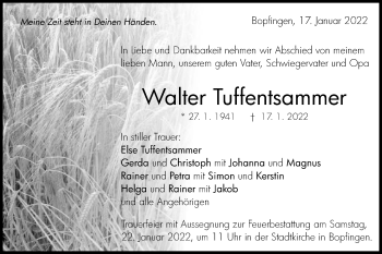Traueranzeige von Walter Tuffentsammer von Schwäbische Post