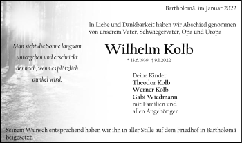 Traueranzeige von Wilhelm Kolb von Gmünder Tagespost