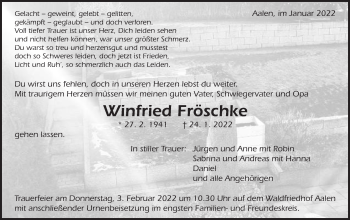 Traueranzeige von Winfried Fröschke von Schwäbische Post