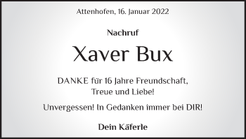 Traueranzeige von Xaver Bux von Schwäbische Post