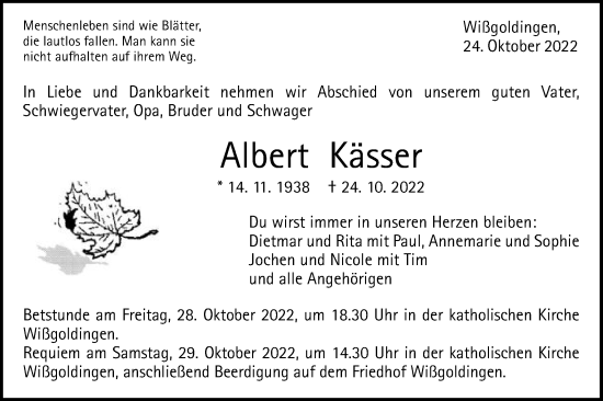 Traueranzeige von Albert Kässer