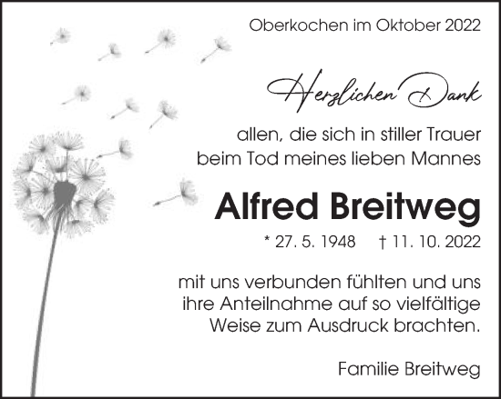 Traueranzeige von Alfred Breitweg von Amtsblatt_Oko