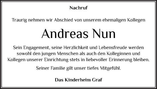 Traueranzeige von Andreas Nun von Schwäbische Post