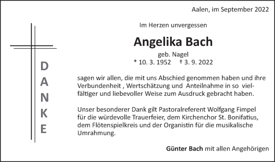 Traueranzeige von Angelika Bach von Schwäbische Post