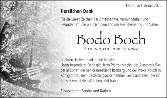 Traueranzeige von Bodo Boch von Schwäbische Post