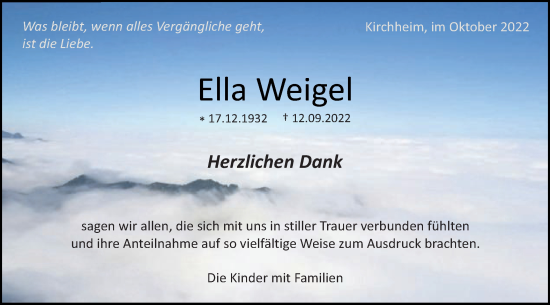 Traueranzeige von Ella Weigel von Schwäbische Post