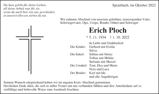 Traueranzeige von Erich Ploch von Gmünder Tagespost