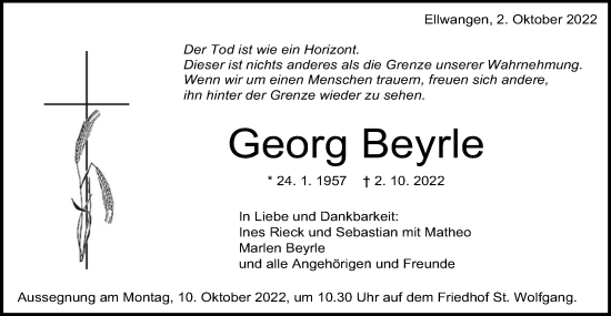 Traueranzeige von Georg Beyrle von Schwäbische Post