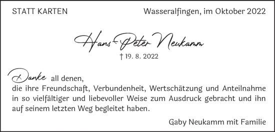 Traueranzeige von Hans-Peter Neukamm von Schwäbische Post