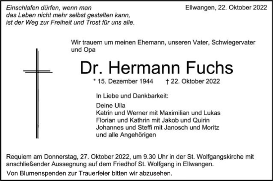 Traueranzeige von Hermann Fuchs