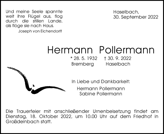 Traueranzeige von Hermann Pollermann von Gmünder Tagespost