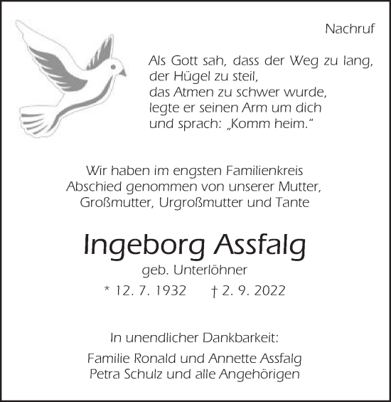 Traueranzeige von Ingeborg Assfalg von Gmünder Tagespost